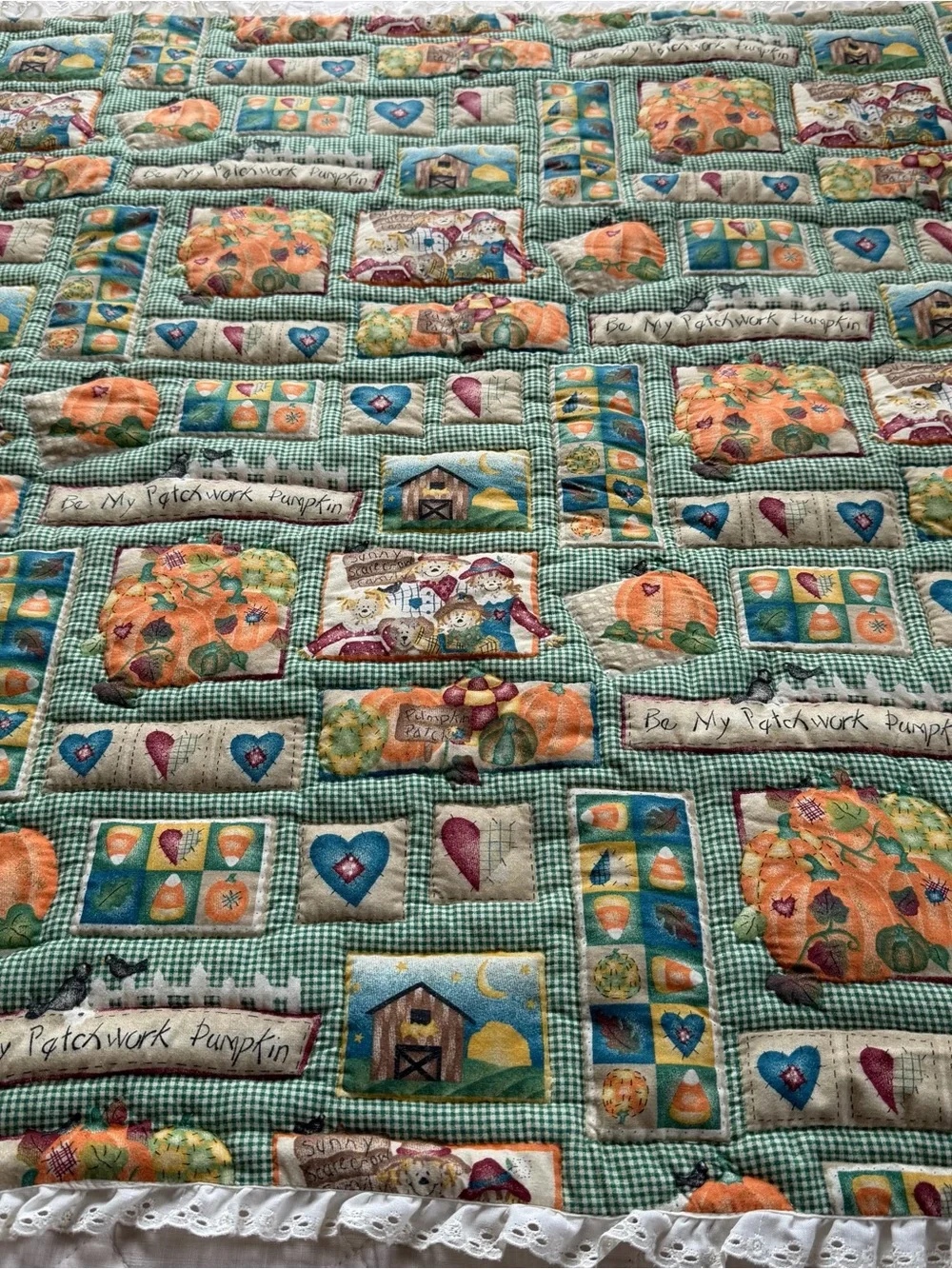 Handmade Pumpkin Quilt Throw 42x36 Cottage Fall Farmhouse Decor
